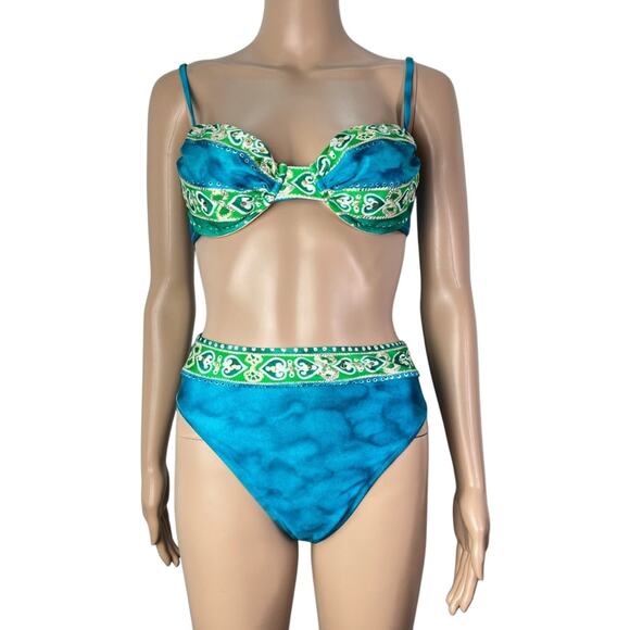 Gottex Vintage Underwire High Leg Teal Blue Two Piece Bikini Set - Picture 2 of 15